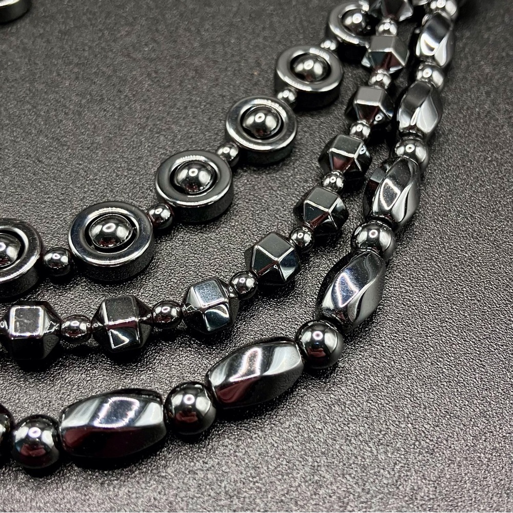 Genuine Hematite Necklaces With Magnetic Clasps, Set of 3 Unisex